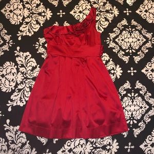 Beautiful Red One Shoulder Dress with Rose Accents